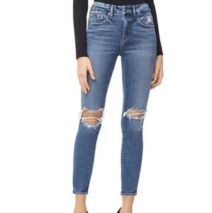 Good American- skinny, ankle distressed jeans